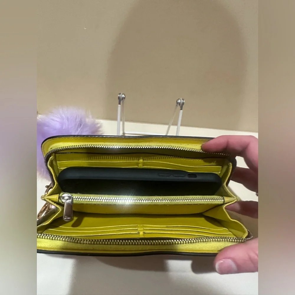 Christian Dior Lavender & Yellow Large Zip Wallet W/added Wristlet *RARE*